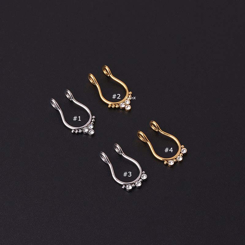 1pc Anting Tindik Hidung Palsu Bahan Stainless Steel Ukuran 8mm Dengan Zircon