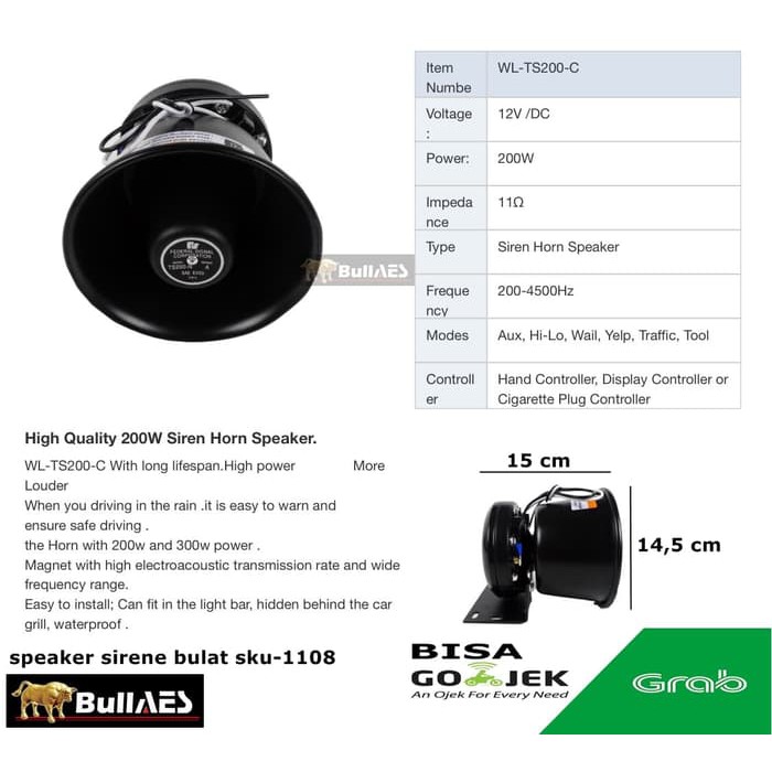 Promo Speaker Sirine Patwal Bulat 200 Watt TS200-N I Speaker Sirene S1108 Limited
