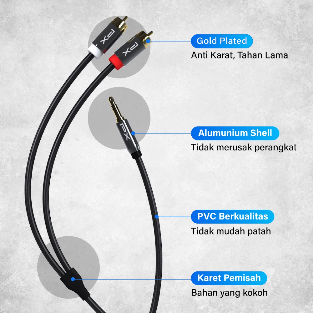 Kabel Aux Audio 3.5mm Male to 2 RCA Male Stereo HiFi 0.5M PX CO-R0105