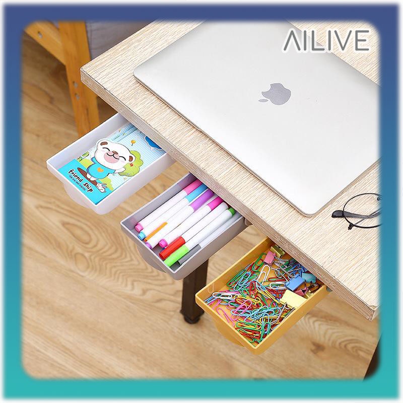 Laci Mini Portabel Tempel Bawah Meja / Penyimpanan Alat Tulis Kantor Make Up Rak Organizer Tempel