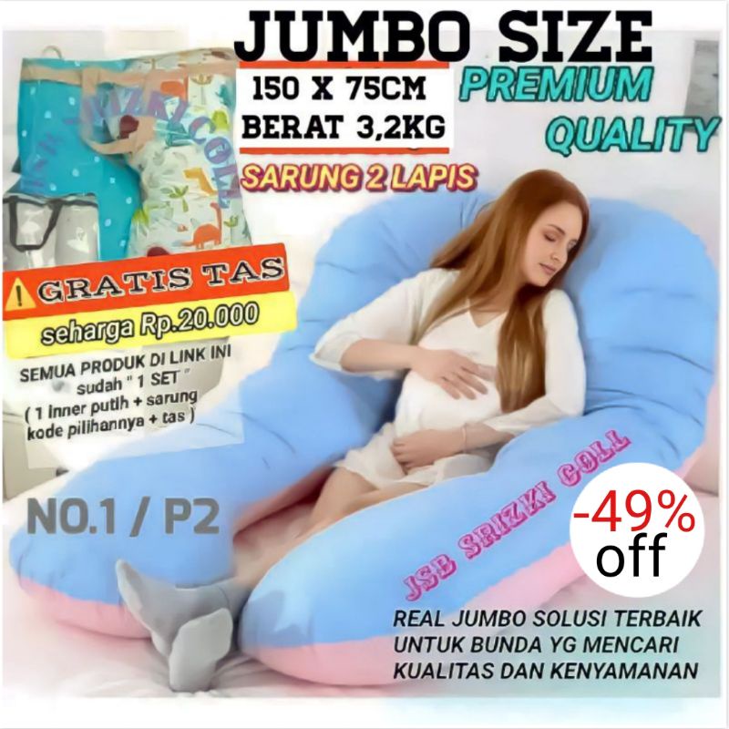 Bantal hamil JUMBO 150*75cm PREMIUM  COVER  2LAPIS + FREE TAS /2 lapis furing + sarung  bahan katun dingin nyaman/COD bayar di tempat /BESTSELLER 1set bantal ibu hamil dan menyusui jumbo lebih NYAMAN DAN RILEX