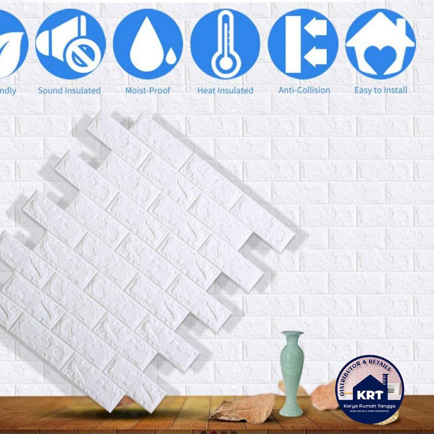 ➥ ( MURAH ) Paket 10 Lembar Wallpaper Dinding Foam Bata 3D Stiker Dinding Kamar Tidur Peredam Suara