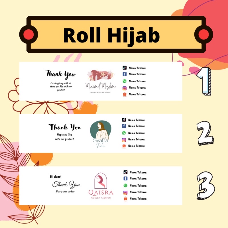 

label roll hijab murah 21x5 cm, label hijab, tag hijab, packing hijab