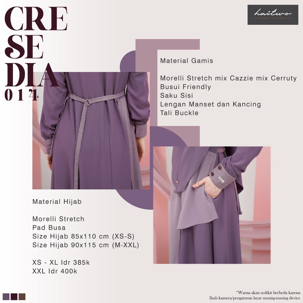 Haitwo Cresedia 014 Set Gamis dan Jilbab Dress Wanita Muslimah Syari Jubah Polos OOTD