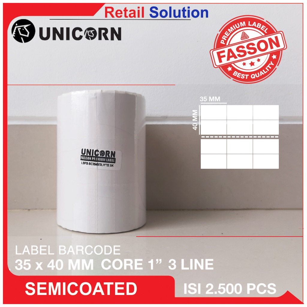 Stiker Label Barcode Semicoat 35x40 mm / 35 x 40 mm / 35x40mm 2500pcs