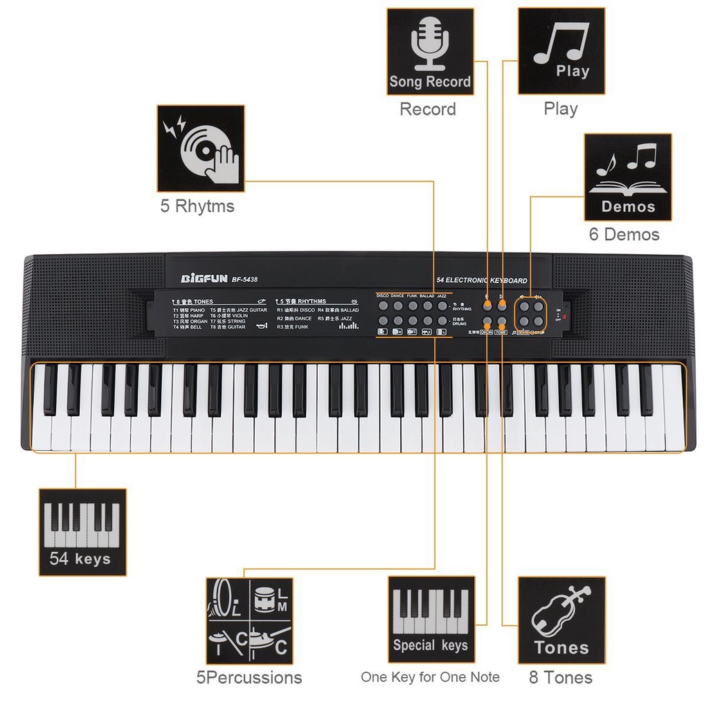 Keyboard Piano Elektronik Digital 54 Kunci Dengan Mikrofon Untuk Hadiah