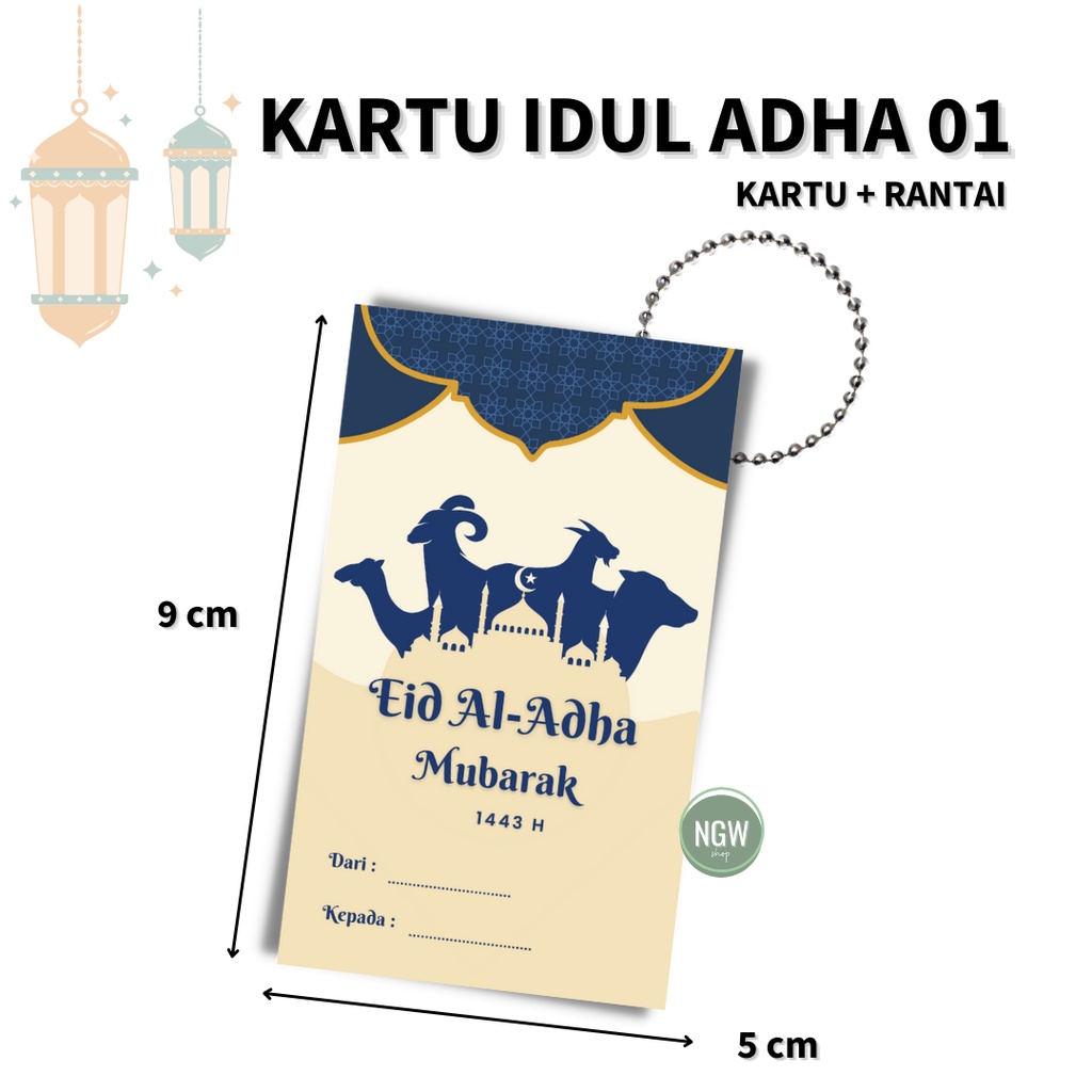 Kartu IDUL ADHA / EID ADHA ucapan tag hampers kado + rantai lengkap ecer