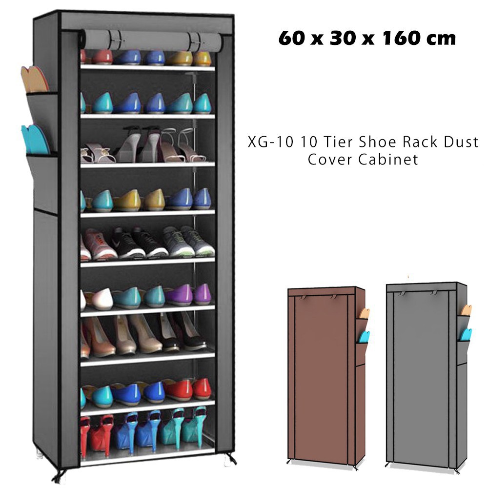 Xg 10 10 Tier Shoe Rack Dust Cover Cabinet Shopee Indonesia