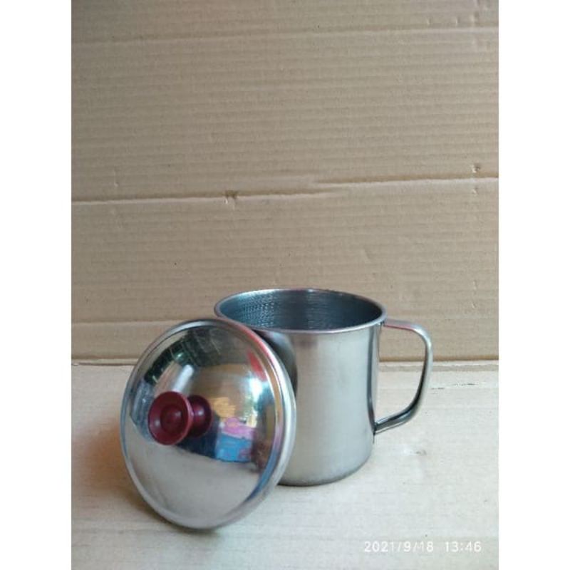 Gelas cangkir kopi/mug gelas stainless + tutup