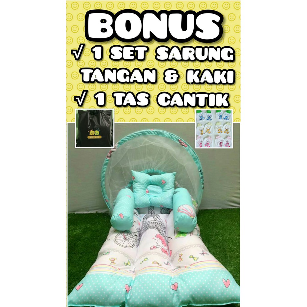 Perlengkapan Tidur Bayi Kasur Bayi Lipat Kelambu Karakter Lucu | Tempat Tidur Bayi Motif Terbaru Set