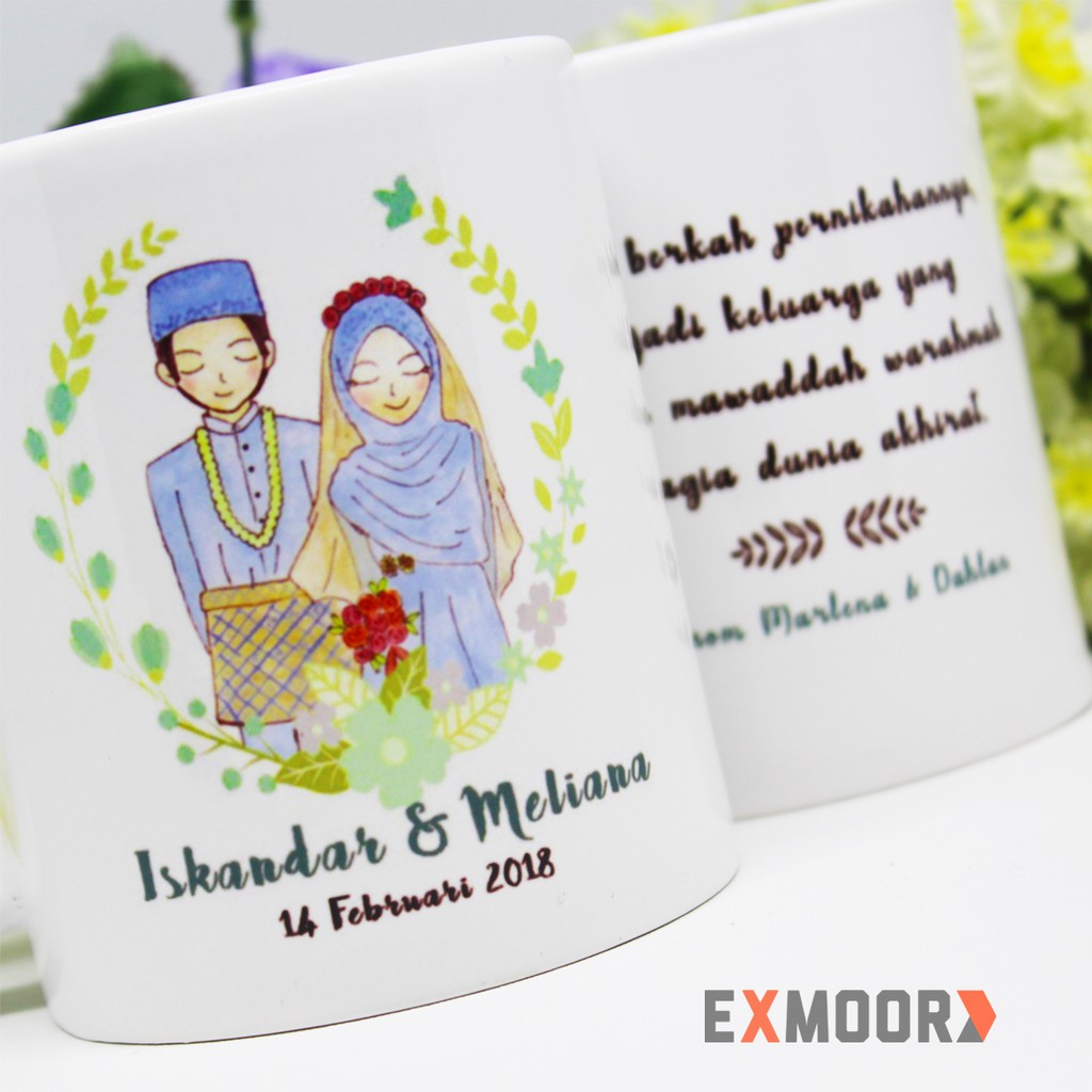 Mug Couple Pengantin Melayu Hijab untuk Kado Pernikahan