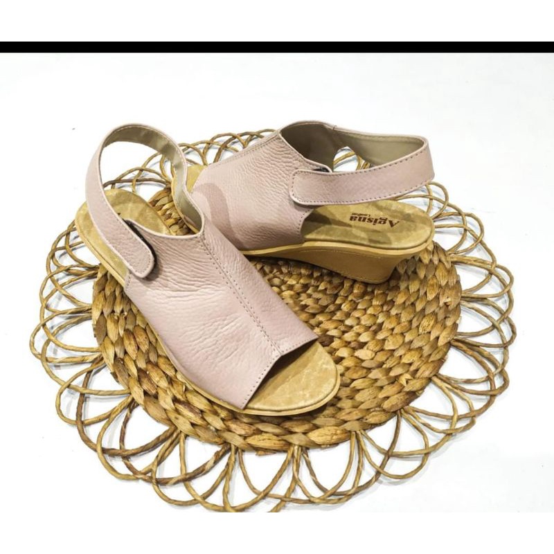 sandal kulit wanita wedges tali 5cm