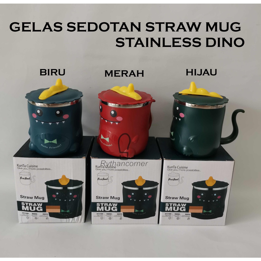 GELAS SEDOTAN/STRAW MUG STAINLESS DINO 320ML