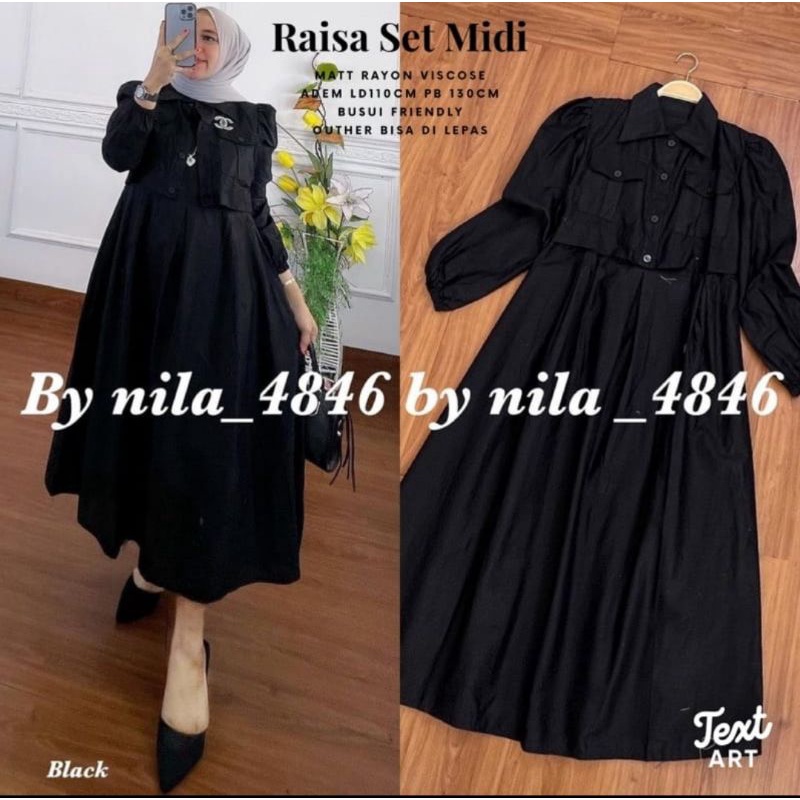 Ready siap kirim Raisa set Midi (Dress) , bahan rayon bisa COD