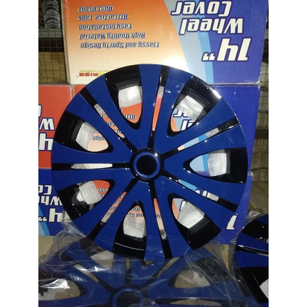 weldop dop roda ring 14 biru hitam abs plastik 1 set ( 4 pcs )