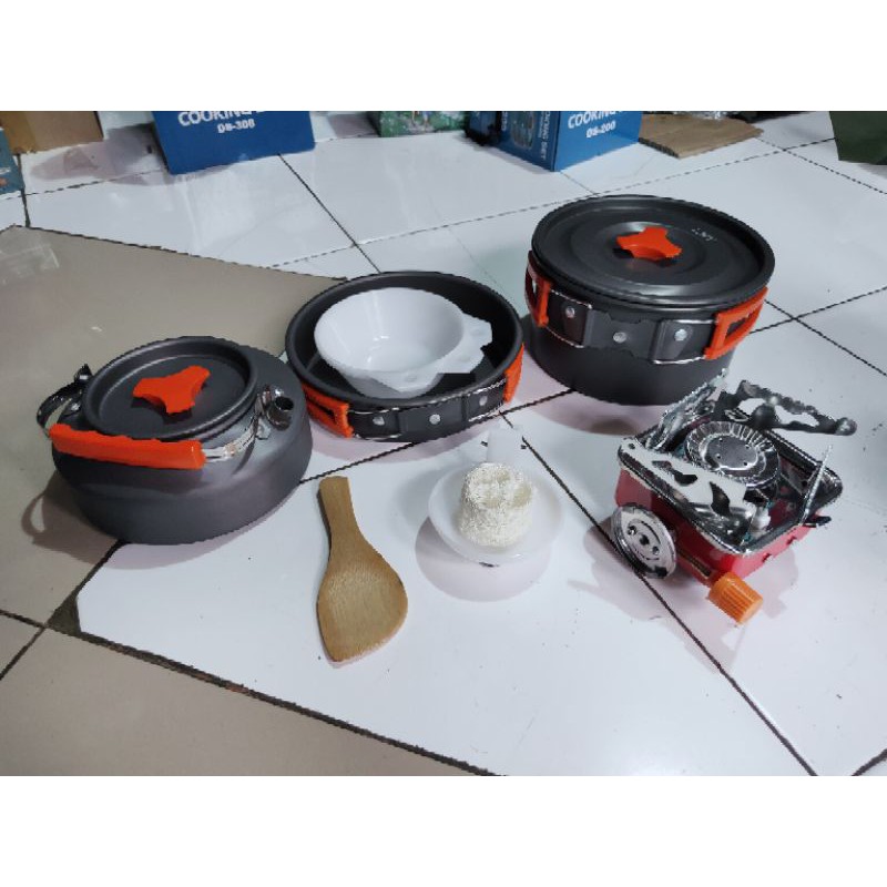 Paket Hemat Teko Cooking Set DS308 &amp; Camping Stove K202 Kemping Outdoor