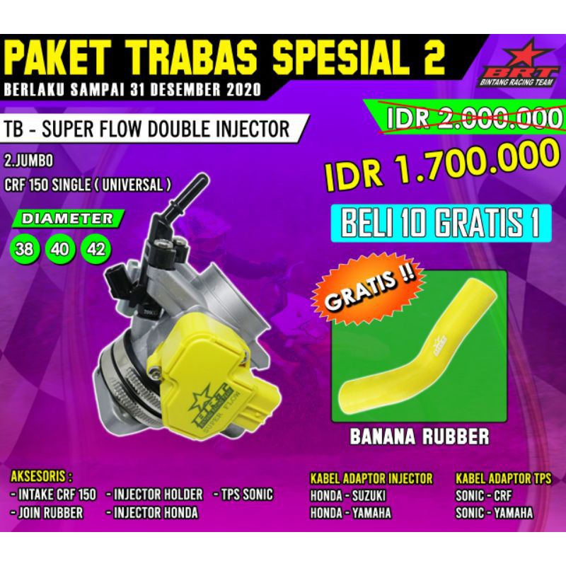PROMO SPESIAL BRT 2  THROTTEL BODY CRF 150 SINGGEL INJEKTOR