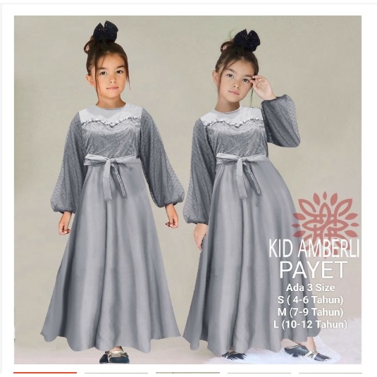 Gamis Terbaru Anak Perempuan Maxi Amberli Kids 4-12 Tahun Moscrepe Mix Brokat Import