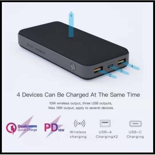 Kiip Power Bank Wireless Portable Fast Charging Pd Qc 3.0 20000Mah Ori