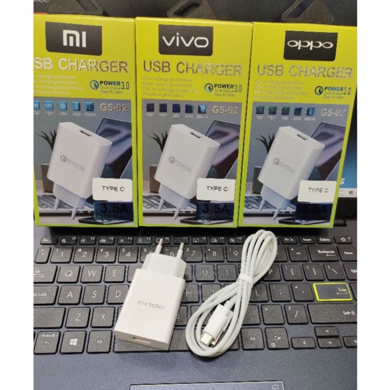 TRAVEL CHARGER G5-02 BRANDED 3.0A POWER MICRO USB &amp; TIPE-C