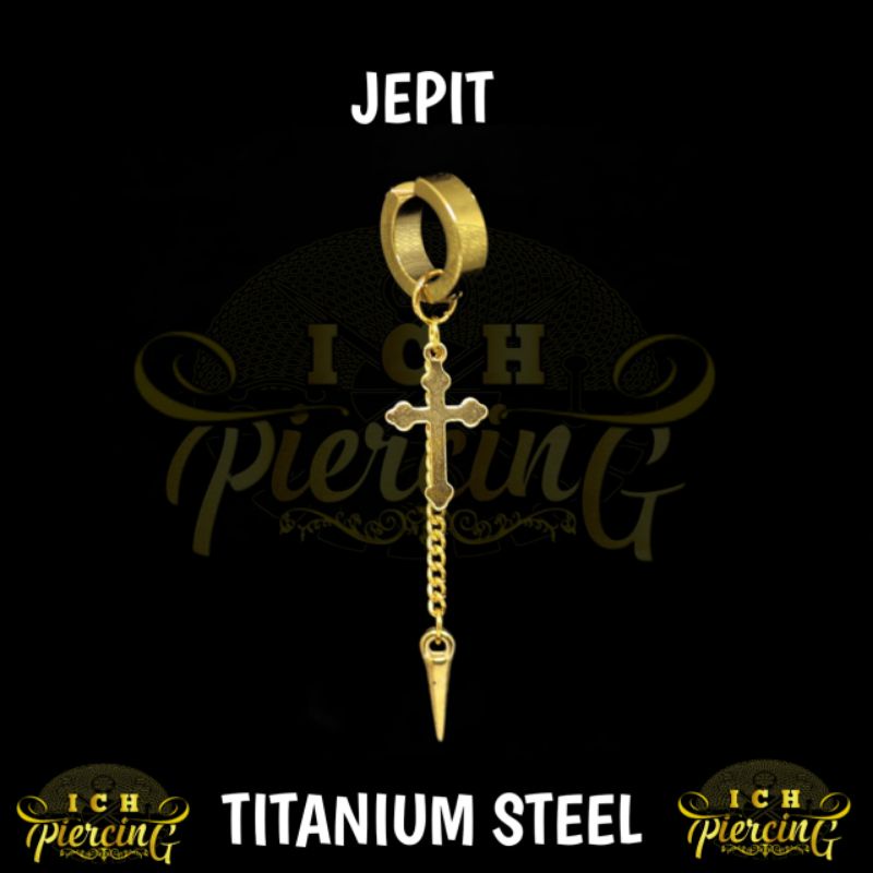 Anting tindik dan jepit Gantungan pria wanita Model Salib 01 Bandul warna Gold/ Anting Korea / Anting Hits
