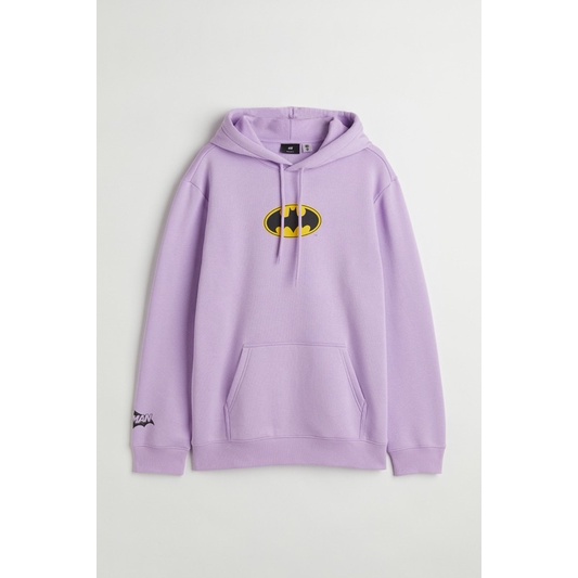 ( 8.8 ) Hoodie H&amp;M Unisex Sablon Batman Purple, Flecee Katun Lembut Tebal, Free Papperbag