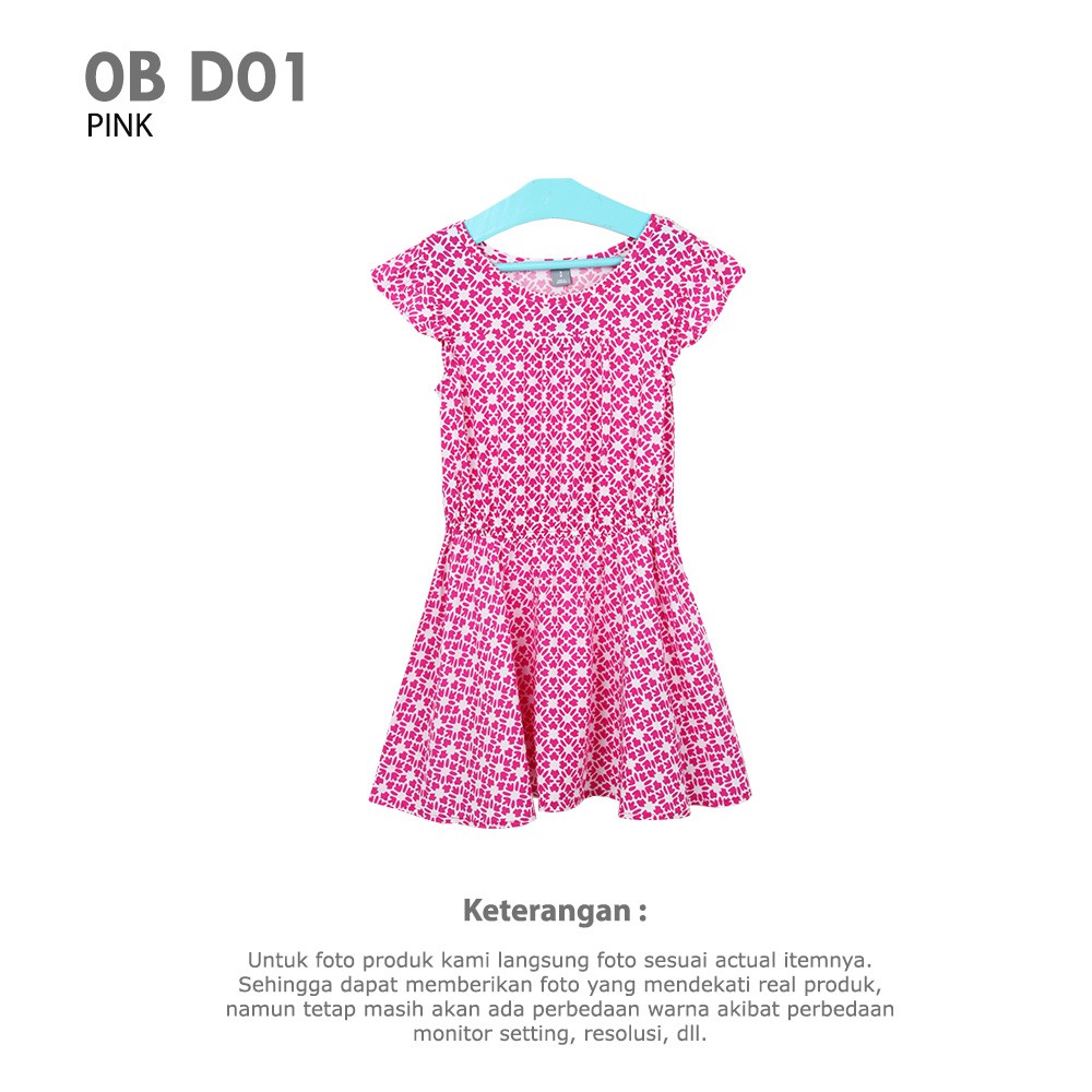 Girls Cotton dress with abstract colour Rok pendek Anak Remaja Perempuan Pink Lengan Pendek