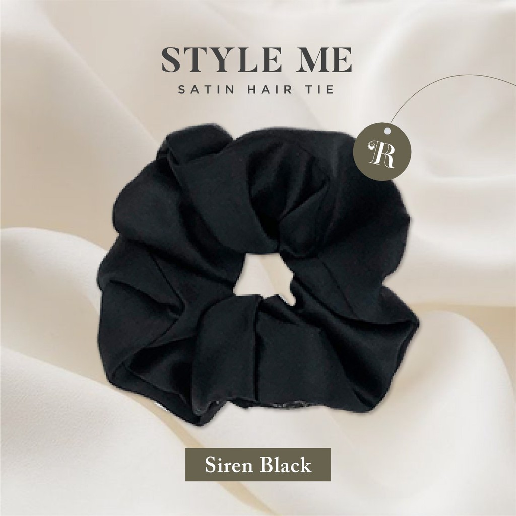 Scrunchies Premium Satin Silk MAXI The Rituale | Ikat Rambut Kuncir Hijab Cepol | Anti Rontok Pusing-Black Siren