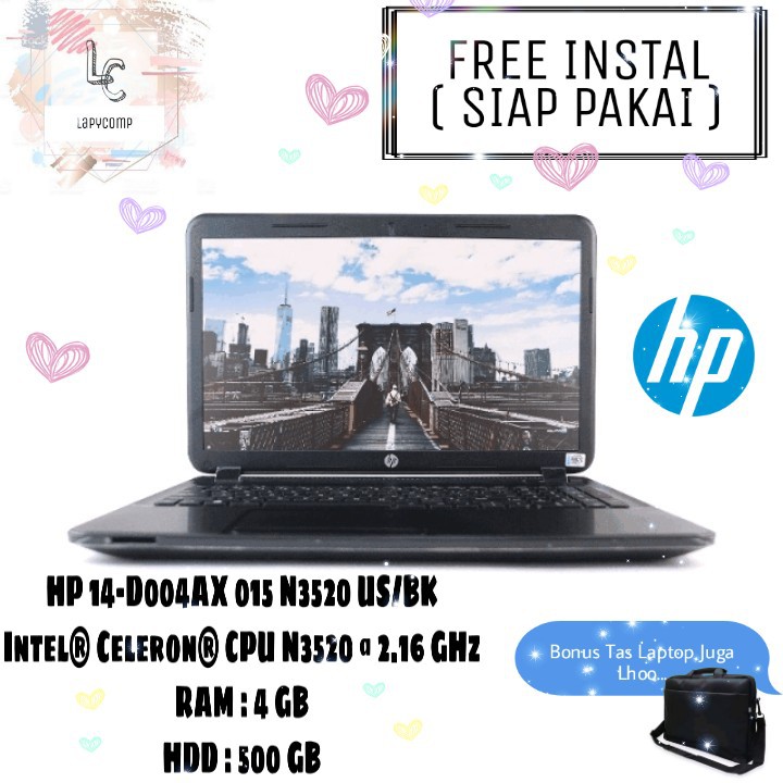 PROMO LAPTOP BARU HP 14-D004AX N3520 - INTEL CELERON - HDD 500GB - RAM