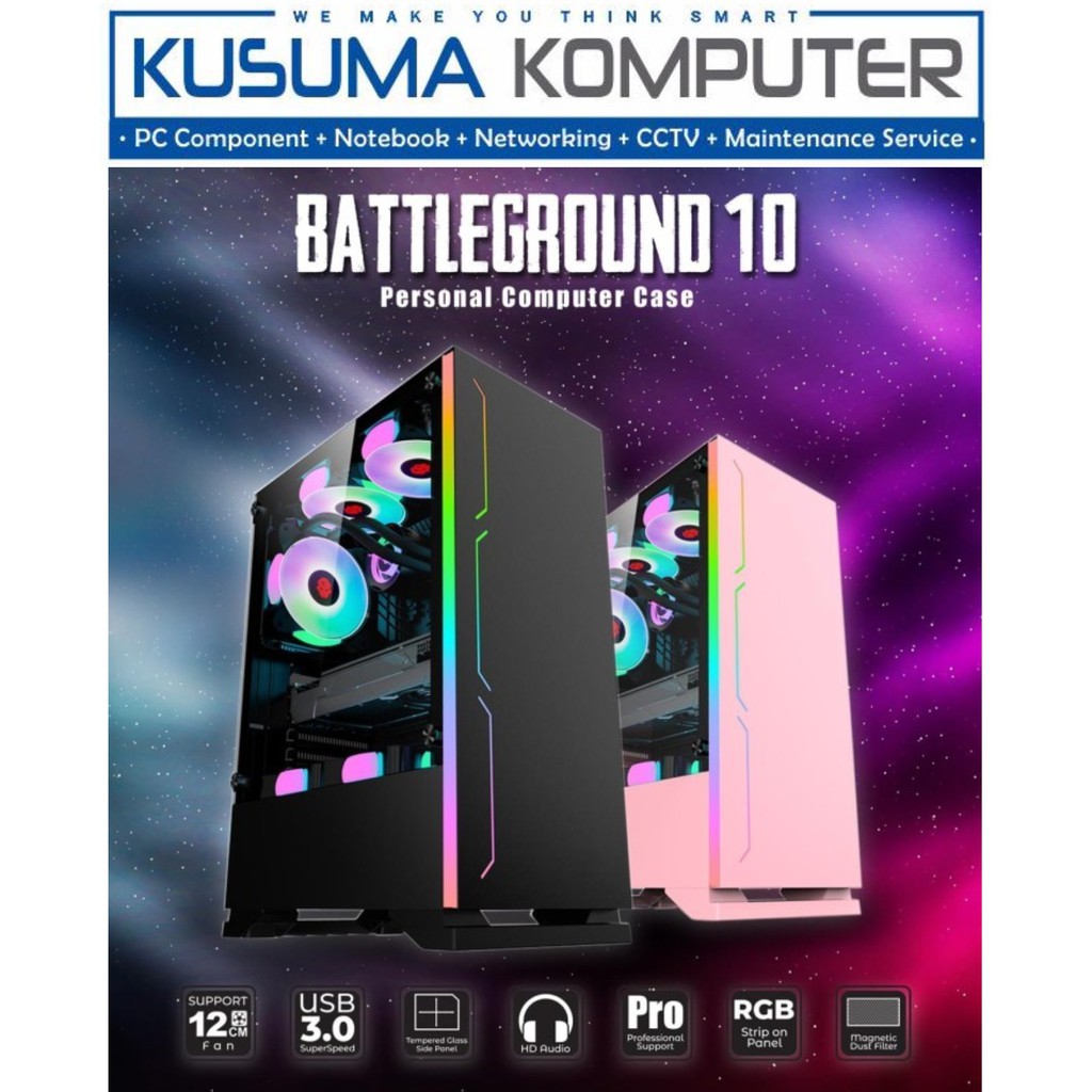 Casing PC Simbadda Battleground 10 Black Tempered Glass