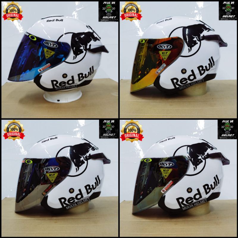 Helm Half Face KYT Kyoto Solid White ( Paket Ganteng x Redbull )
