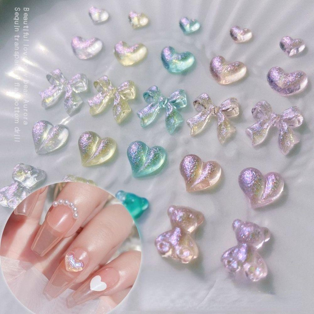 AUGUSTINA Augustina Nail Art Charms Sparkly Crystal Love Heart Peach Manikur Aksesoris Beruang Dekorasi Nail Art