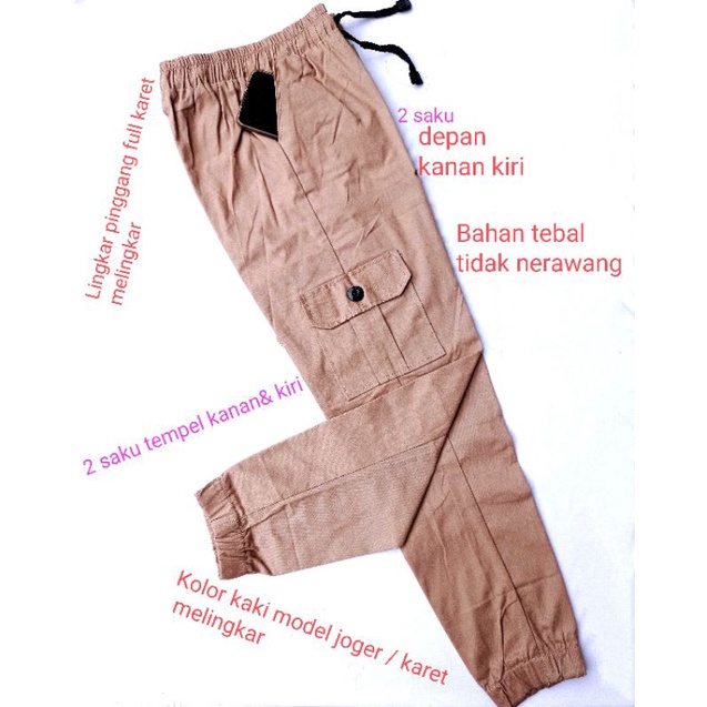 Celana Jogger Wanita Standar Jumbo Melar Cargo Joger Chinos Bahan Katun Twiil Tebal Kerja Kantor