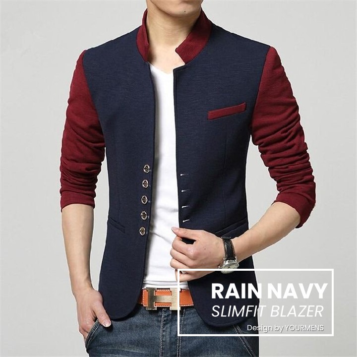 BLAZER KEREN COWOK SLIMFIT MODEL KOREA RAIN NAVY ORIGINAL NIKAYU HIGH TWIST