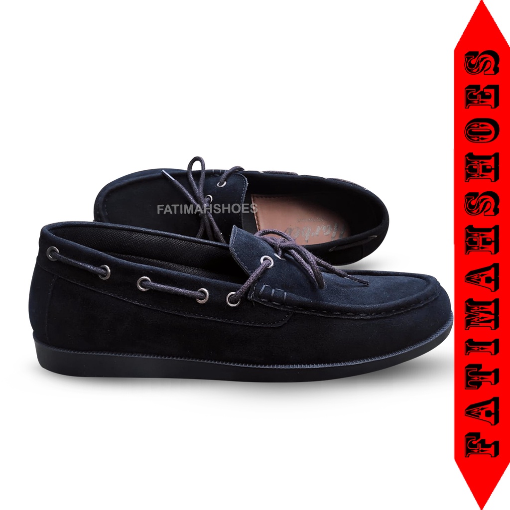 HF OZZY Sepatu Kasual Slip On Slop Pria Casual Kulit Sintetis Suede Hitam