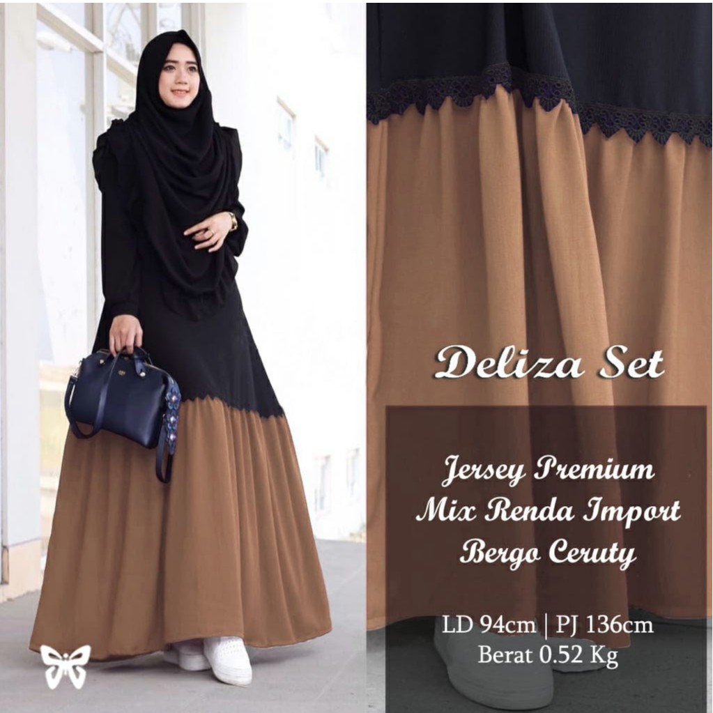 HOPYLOVY - Gamis Syari Maxi Deliza + Bergo