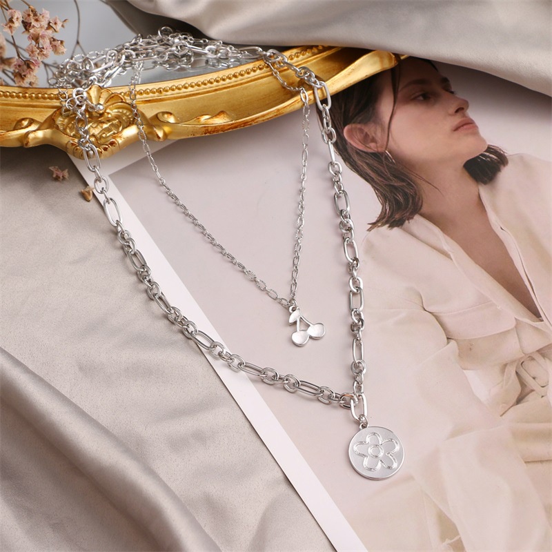 Korean Flower Cherry Double Necklace Necklace Hip Hop Fashion Simple Clavicle Chain For women