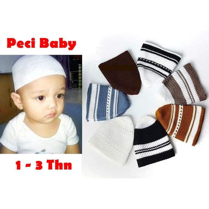 PECI ANAK BAYI PECI MUSLIM KOPEAH KOPEYAH TOPI MUSLIM PECI SONGKOK ANAK BAYI Peci Bayi Peci Anak Balita BAYI 0 - 3 TAHUN) PECI RAJUT SUPER TEBAL PREMIUM NANAS ARIFIN POLOS HITAM PUTIH MOTIF ANAK LURIK CAK NUN MERCAN Peci Rajut Tebal dan Adem / Kopiyah Ana