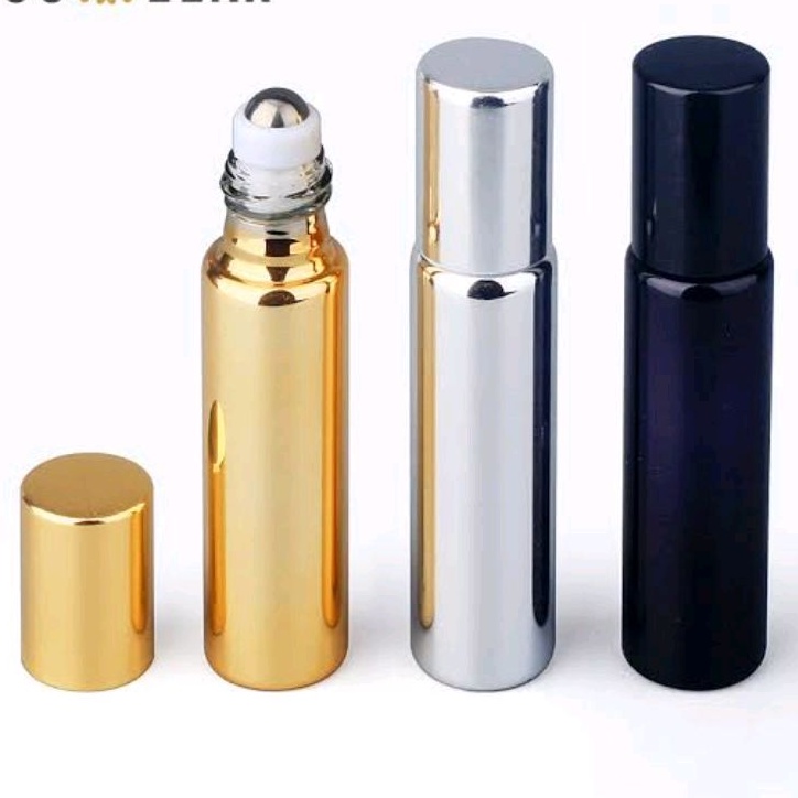 TT2 Botol ROLL ON UV 10ml | Botol Wadah isi ulang parfum kosmetik minyak angin Rol Putar Import Gold emas silver black hitam