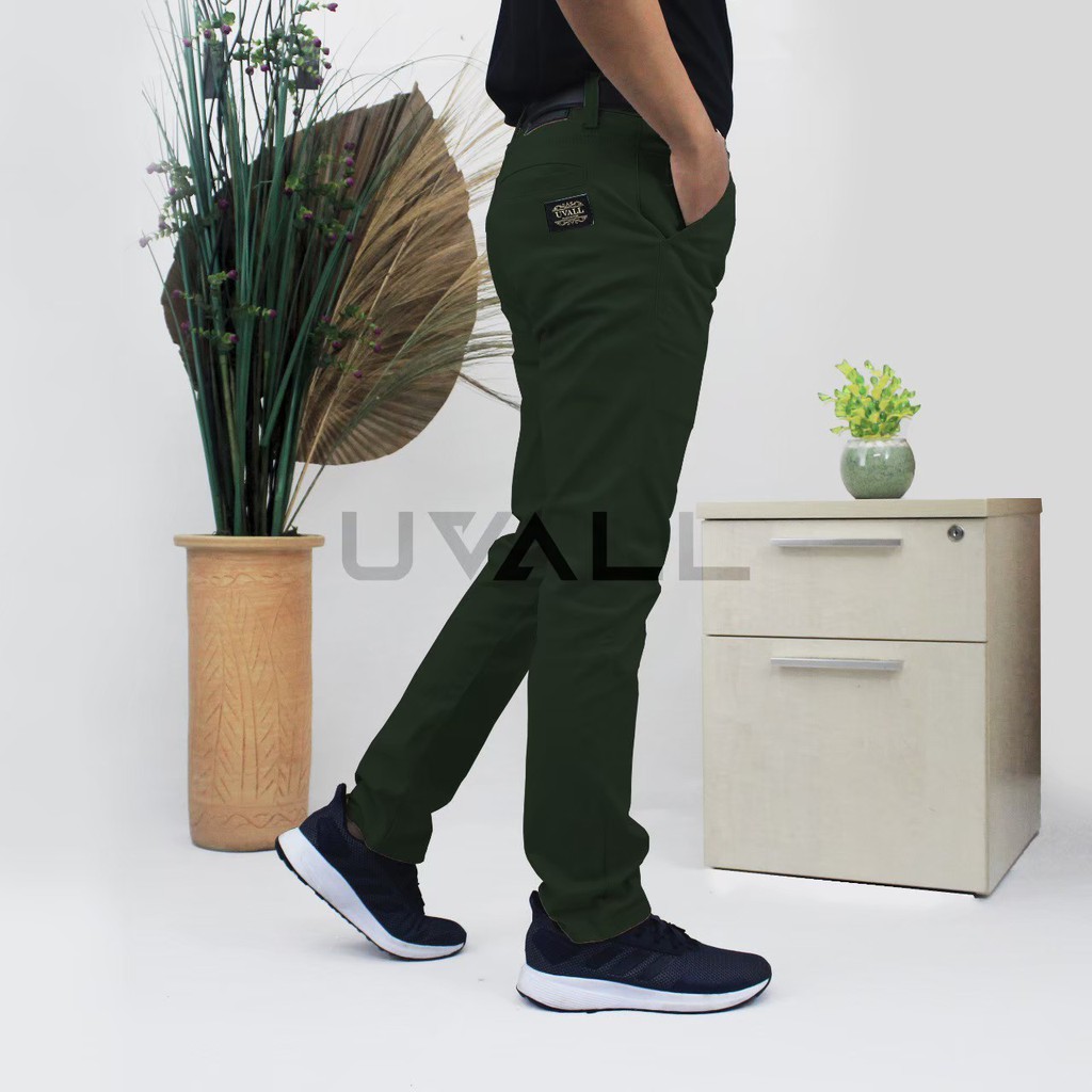 Celana Chino / Chinos Slimfit Pria Original UVALL M L XL - Hijau Army