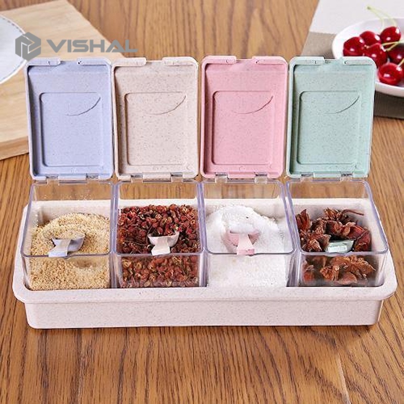 VISHAL Tempat Bumbu Kotak Dapur 4in1Free Sendok Rak Seasoning Box 4 VS-38