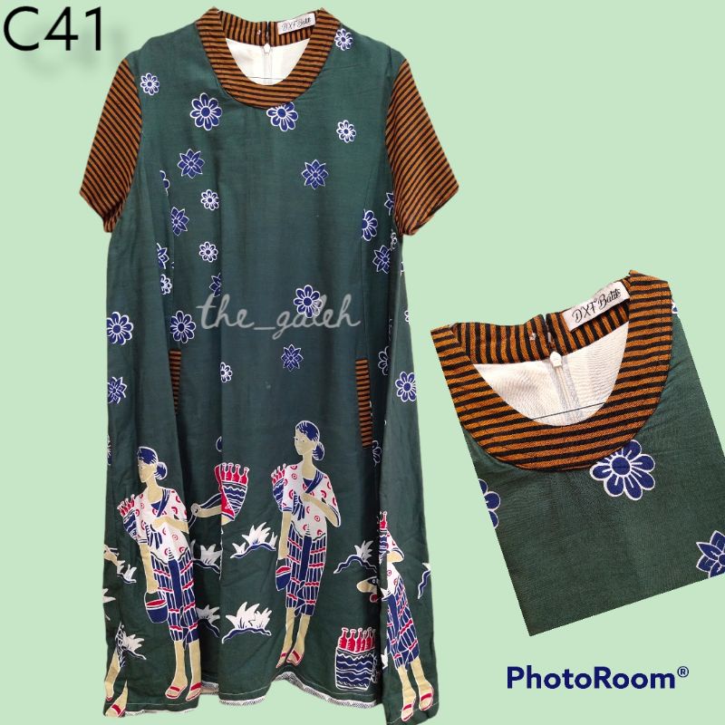 C41 DXF Batik Baju Blouse Etnik Hijau Botol mix Coklat Murah