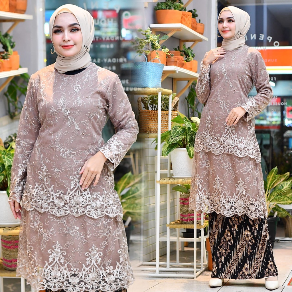 ADE&gt; SET TUNIK JOVATA /  TUNIK TULLE BORDIR TULLE TINGKAT / BAJU KEBAYA MODERN / KEBAYA PESTA CANTIK