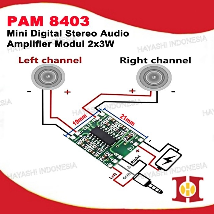 Micro Digital Modul Audio Stereo Amplifier 5V 2 Channel 3W PAM8403 - 5pcs