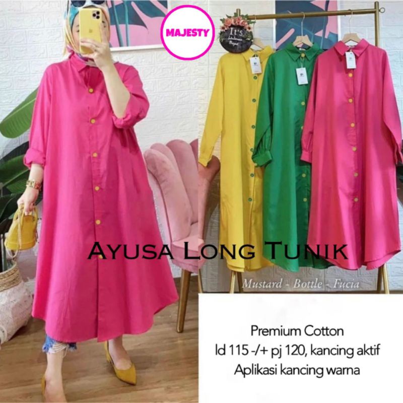 AYUSA LONG TUNIK/BLOUSE LONG TUNIK WANITA PREMIUM KATUN JUMBO LD 115 CM FIT XXL