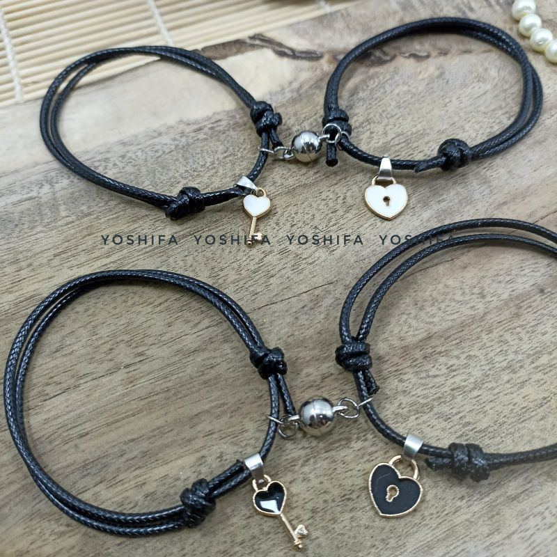 Gelang Couple 1 pasang  (2 Pcs) | Gelang Couple Magnet | Gelang Couple Tali Kulit Korea LOve