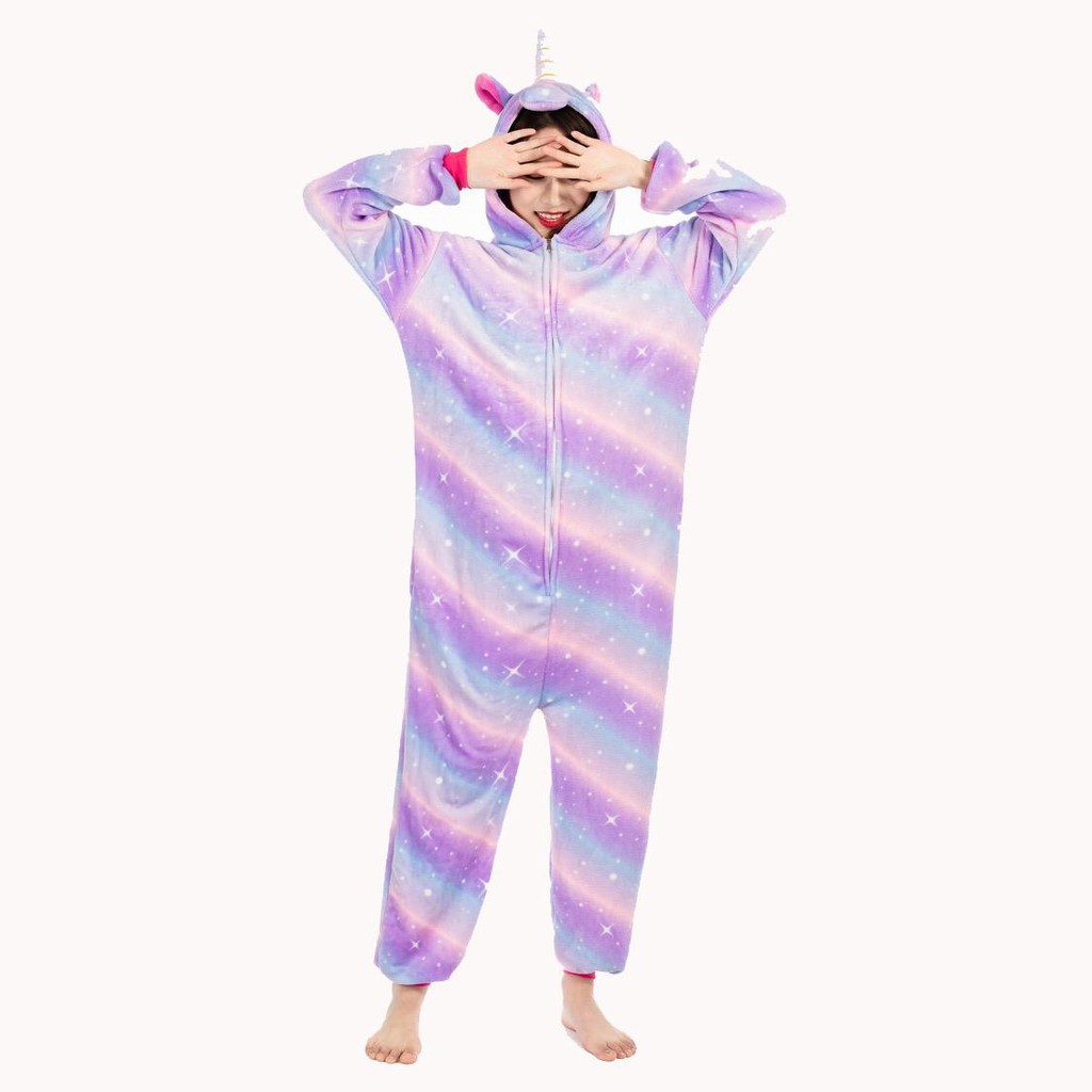 BAJU ONESIE UNICORN KOSTUM COPLAY GALAXY UNGU BINTANG POLKADOT