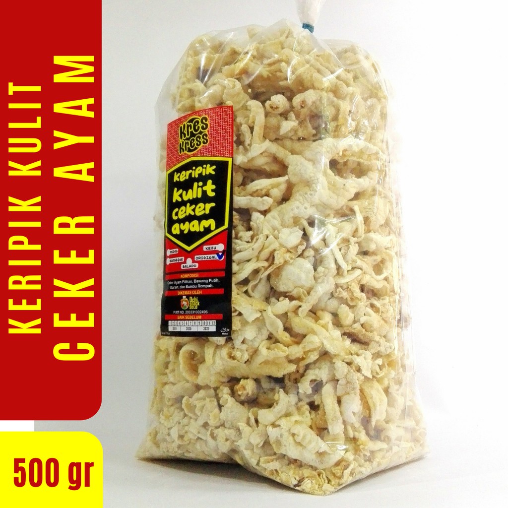 

KERIPIK KULIT CEKER AYAM TANPA TEPUNG 500 GR OCHI SNACK - KETO FRIENDLY