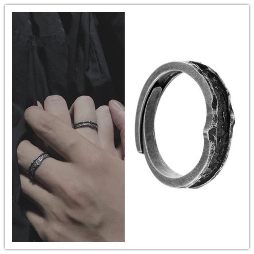 Cincin Model Terbuka adjustable Warna Hitam Gaya Punk Untuk Pria Dan Wanita