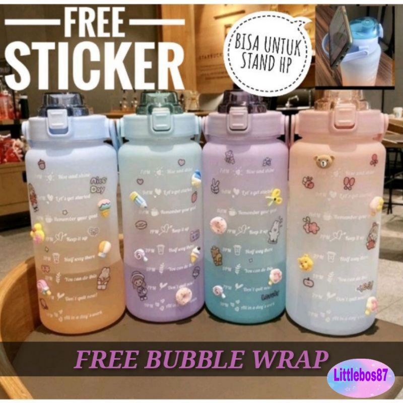 Botol Air Minum 2L Warna Gradasi Pelangi Korea Viral 2 Liter Bottle Tebal Besar 2000 ml Kualitas Lock &amp; Lock